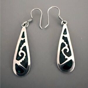Taxco Mexico Vintage Abslone Shell Sterling Silver Dangle Earrings TH 109